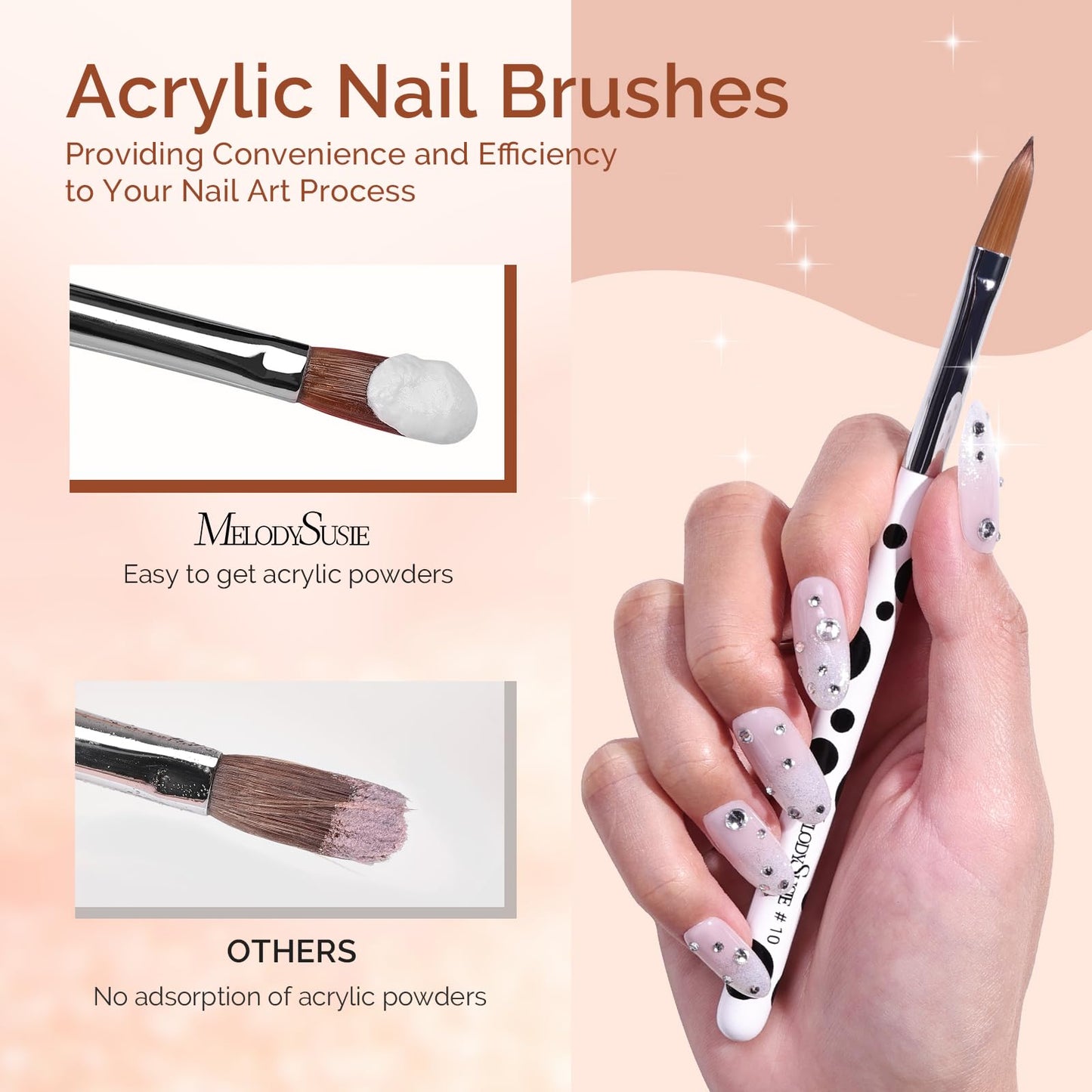 MelodySusie Nail Art Liner Brushes 5Pcs MelodySusie 3Pcs Acrylic Nail Brush Set, Size 8/10/14