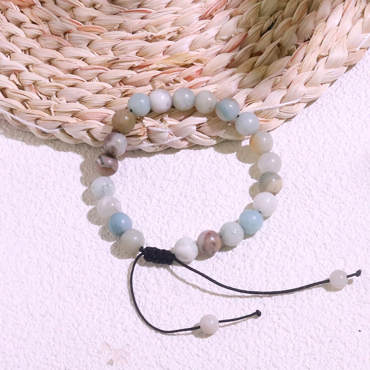 Lit Wall Amazonite Bracelet for Women 8mm Dainty Handmade Adjustable Beaded Healing Crystal Gemstone Amazonite Jewelry