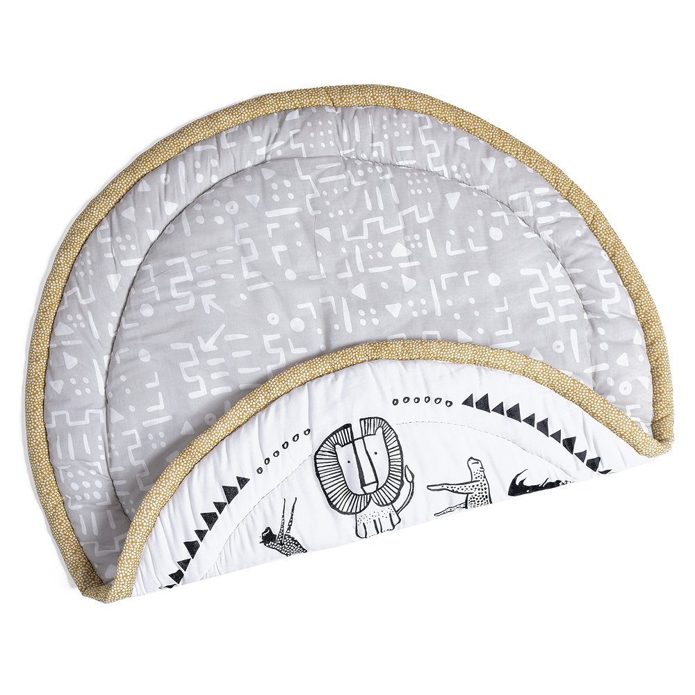 Wee Gallery Explore Playmat for Babies, Soft Cotton and High-Contrast Baby Play Mat for Infants & Toddlers, Reversible, Washable, Portable Tummy Time Rug, Safari