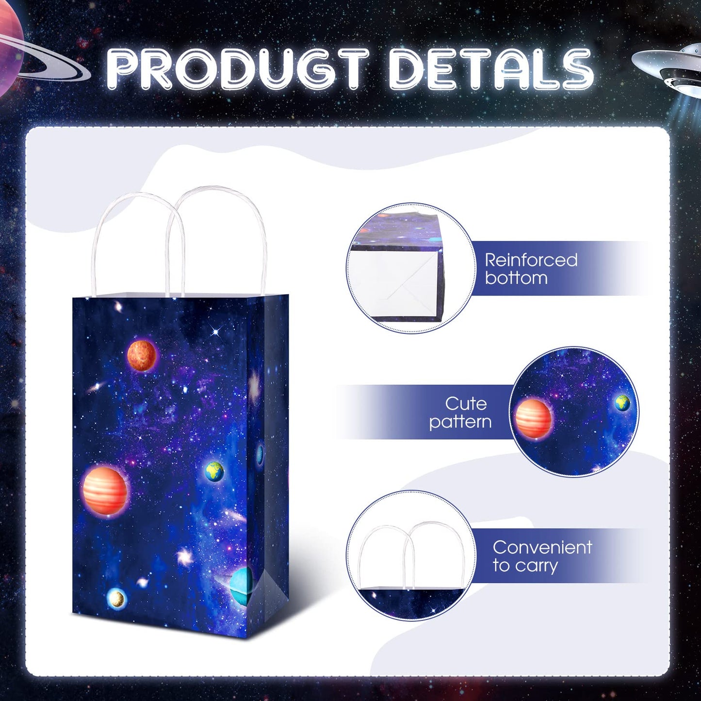 Nezyo Outer Space Present Bags - 24 Pack Galaxy Gift Bags for Kids' Space Theme Party Supplies(Galaxy Style)