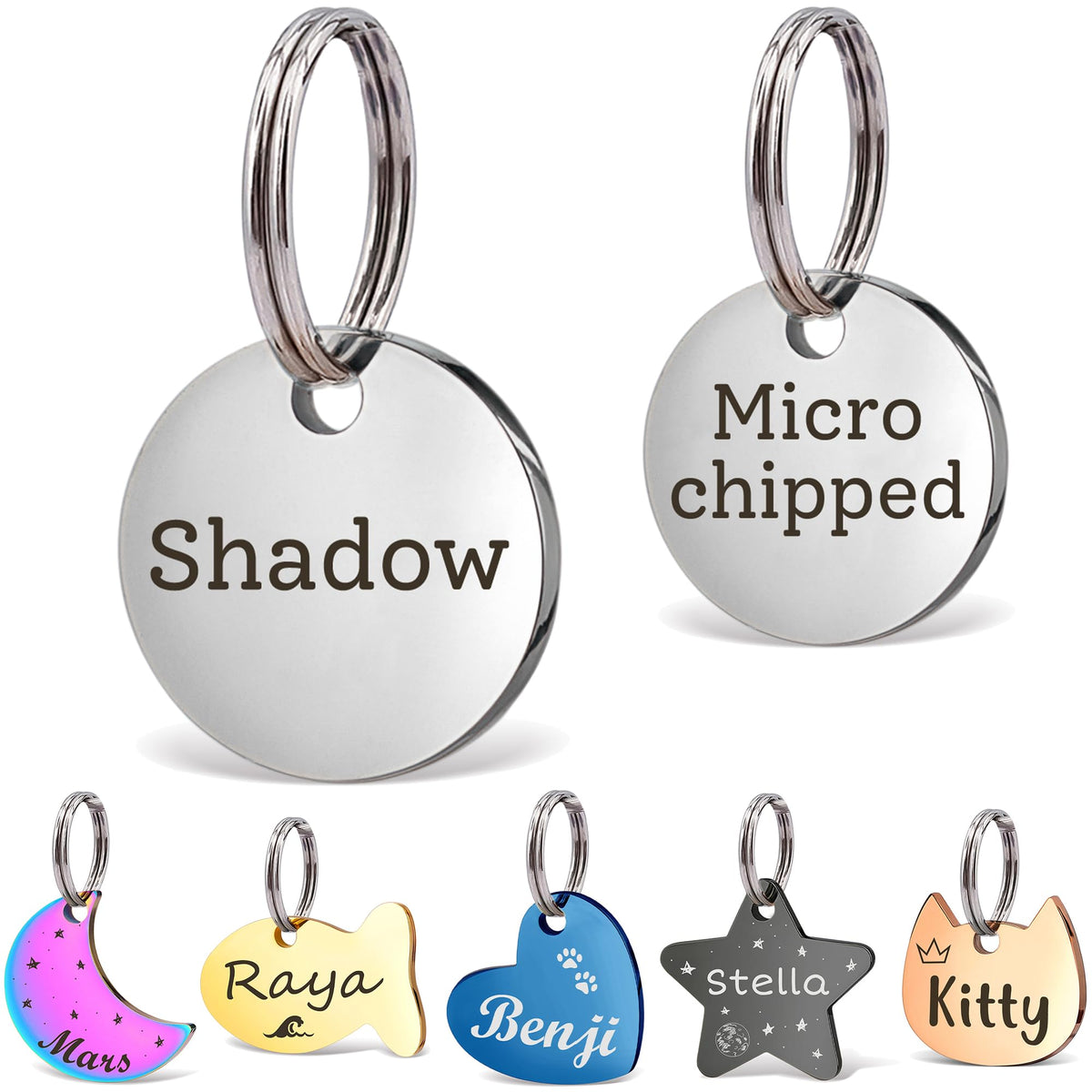 Anavia Small Size Dog Cat ID Tags, Small/XS Personalized Color Plated Stainless Steel Puppy Kitten Name Tags, Customized Engraved Nameplate Pet Collar Tag (Blue, Star)