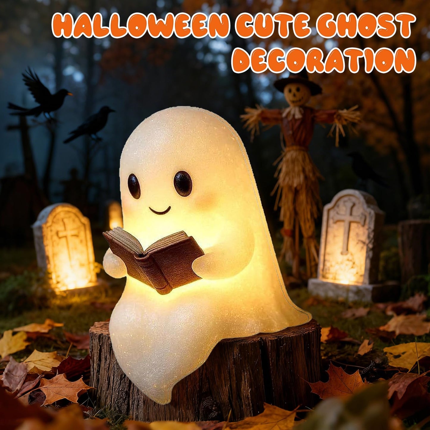 YYPLIAN 3D Resin Halloween Ghost Night Light, Ghost Warm Lighted Indoor Figurine Lamps for Bedroom Study Room Funny Christmas Indoor LED Nightlight (Cute Ghost Light, 8")
