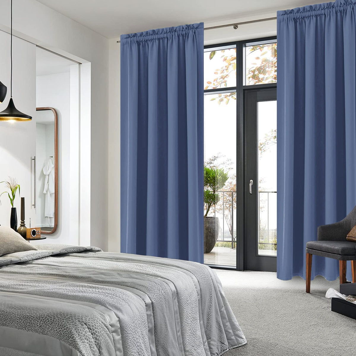 Blackout Curtains for Bedroom 52 x 84 Inch Long Dusty Blue 2 Panels (2 Count)