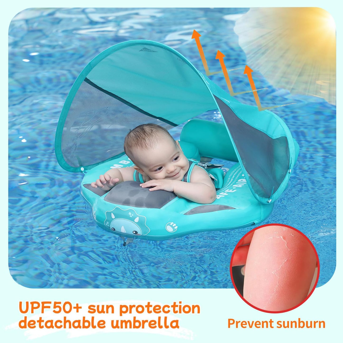 Mambobaby Float with Canopy and Tail New Upgraded Non-Inflatable Baby Pool Float Mambo Float Swim Trainer Solid Infant Swim Float Adjustable Pearl Foam Baby Swim Ring
