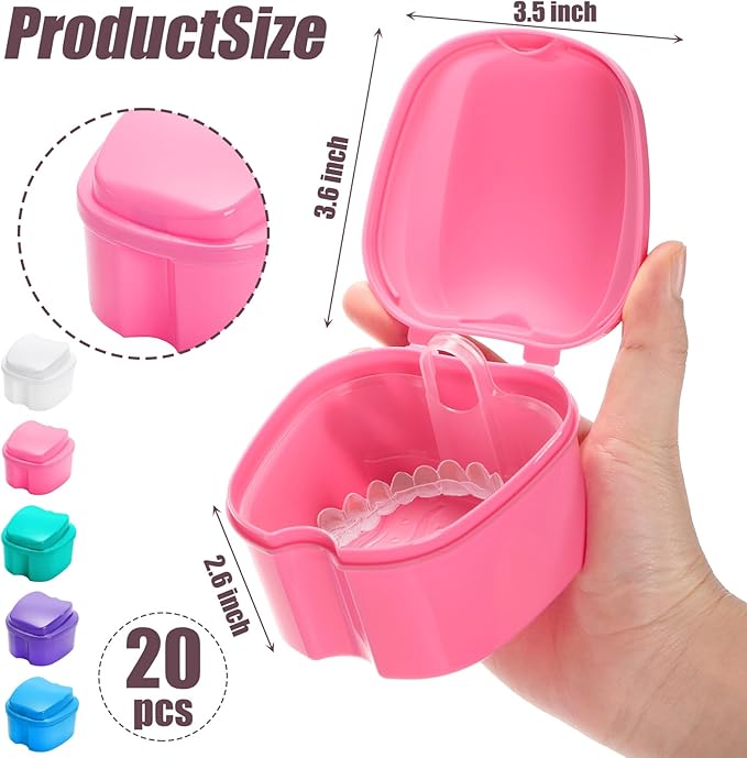 ZENFUN 20 Packs Denture Cases Dental Box For Artificial Teeth Denture Retainer Case Bulk Denture Holder with Strainer Basket Denture Soaking Container False Teeth Storage Box, Individually Sealed