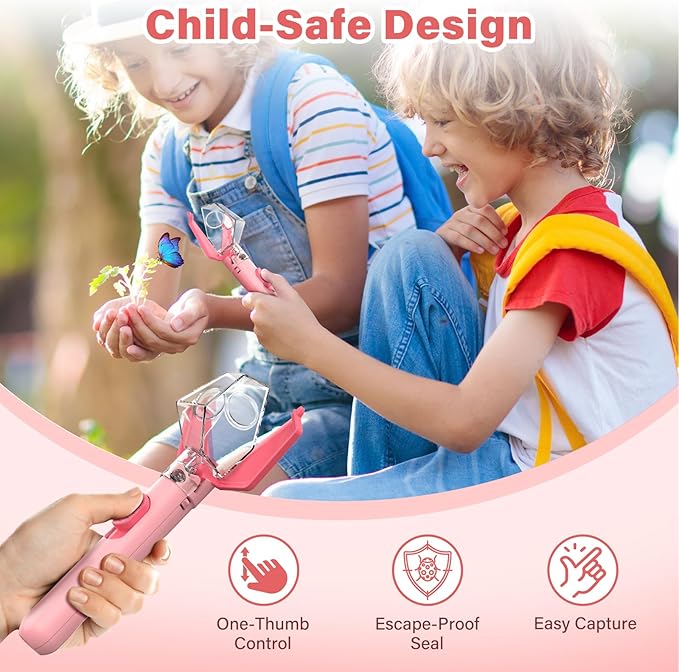 Bug Catcher for Kids, Insect Trap Kit with 6X Magnifier Glass - STEM Educational Exploration Tool for Indoor and Outdoor,Christmas Birthday Gift Toys for Adults, Boys, and Girls,Pink