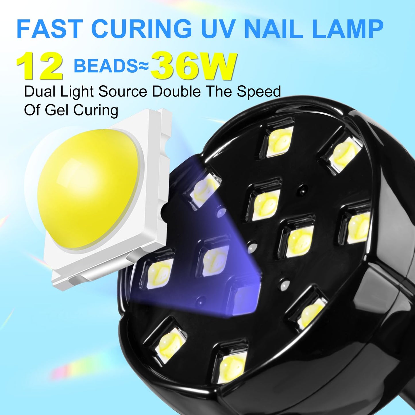 MEKK Gooseneck UV LED Nail Lamp - 36W Cordless Mini UV Light for Gel Nails for Home & Travel, Single Nails Light for Detail Work, Flash Cure Lamp with Auto Sensor, 4 Timers, Flower Design (Black)