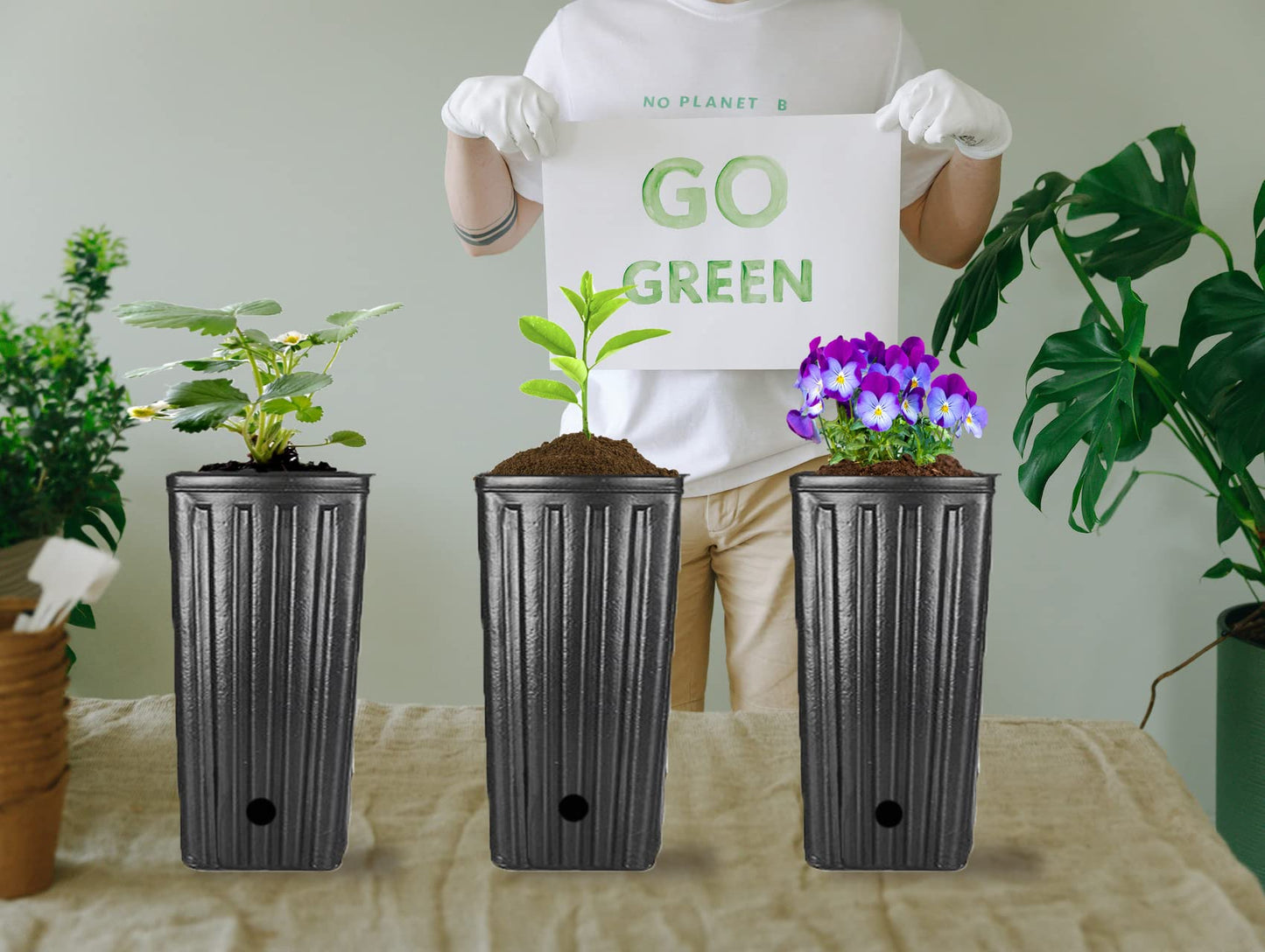 Miewslan 25 Pcs Plastic Deep Plant Nursery Pots, 9.8" Tall Tree Pots Black Deep Seedling Container Pots with Drainage Holes for Indoor Outdoor Garden Plants (25 Pcs)