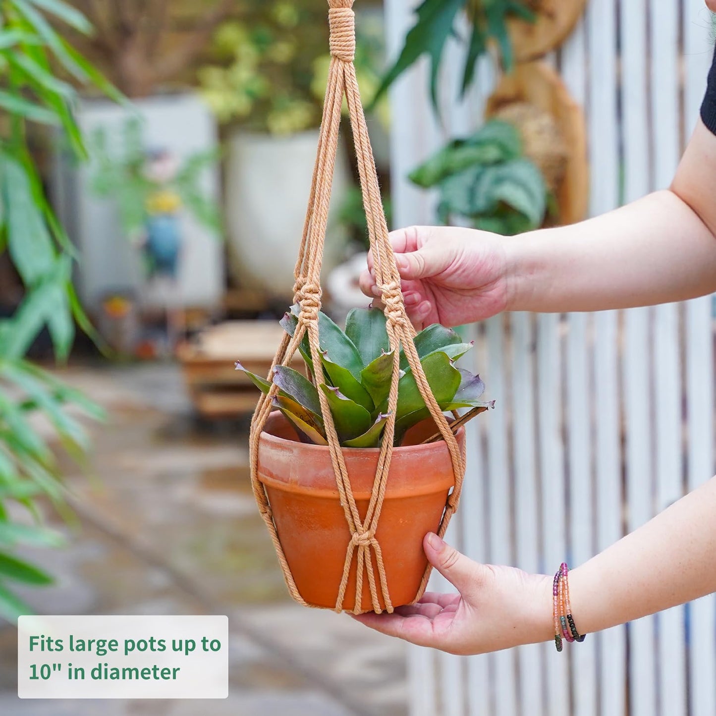 Hourglass Floating Macrame Plant Hangers 2 Pack Handmade Cotton Rope Hanging Planters Basket with S Hooks, Diamond Openwork Boho Home Decor for Indoor Outdoor, Plants Holder 35" & 39” (Caramel)
