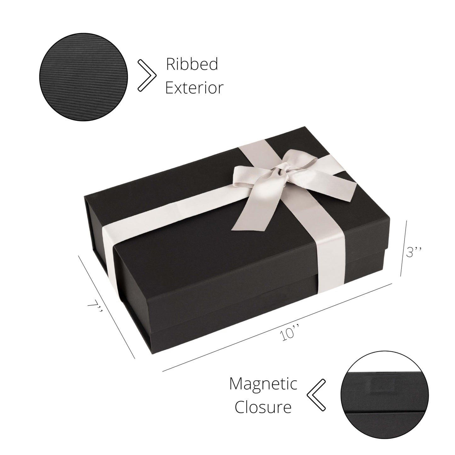 Purple Q Crafts Premium Black Gift Box with Magnetic Closure 5 PACK - 10x7x3 inches - Includes Ribbon and Gift Card - Elegant Presentation Box for All Occasions