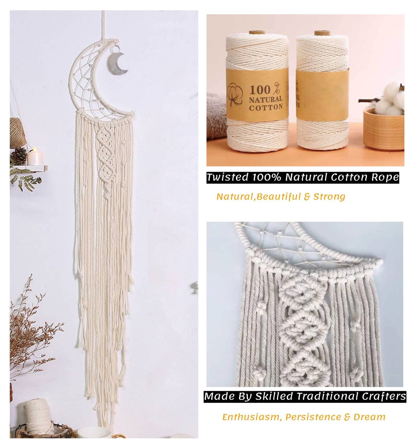 Dream Catchers, Moon Dream Catcher with Lights-Macrame Dreamcatcher Bedroom Wall Decor,Dream Catcher Girls Room Decor Teenager,Moon Gifts Dream Catchers for Boys Mom Women-Catcher Boho Wall Decor