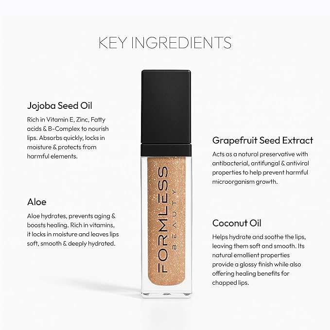 Formless Beauty by Jenny McCarthy Lip Gloss – Radiance Lip (Nude with Bronze Glitter) – Hydrating, Clean, Non-Toxic, High-Shine Finish