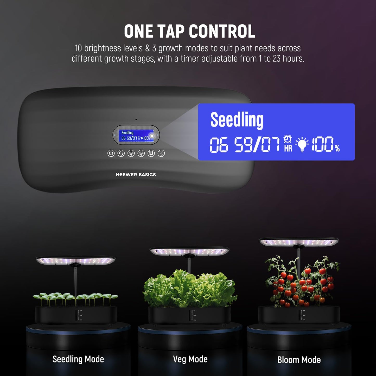 NEEWER Basics Hydroponics Growing System Kit with LED Plant Light/3 Growing Modes/12 Pods/Timer/LCD/Smart Quiet Pump, Touch Light Planter for Herb Garden Vegetables Flowers Indoor Gardening, HGS01