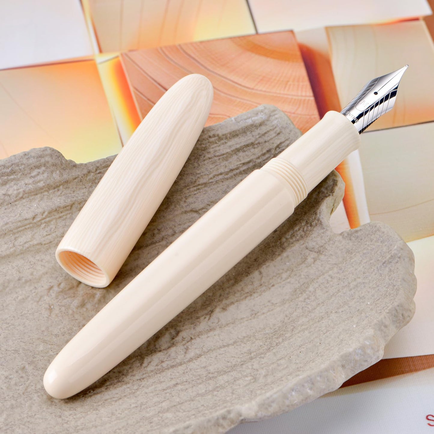 Asvine C80 Fountain Pen #8 Fine Nib Large Handcraft Pen with Converter Pen Box Collection Set (Ivory)