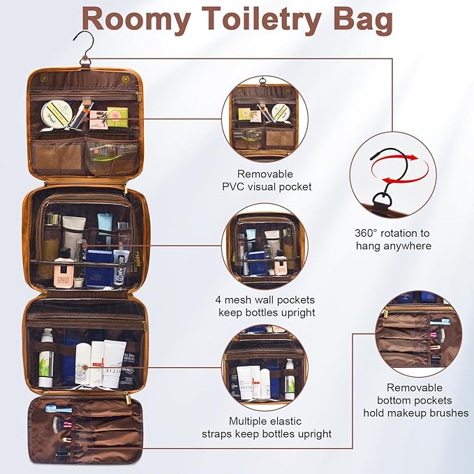 Bleggeit 3-in-1 Large Personalized PU Leather Toiletry Bag For Men, Custom Groomsmen Gifts Hanging Travel Organizer Bag, Laser Engraved Name Monogram Shaving Kit Gift For Him Husband Father Dad Dop