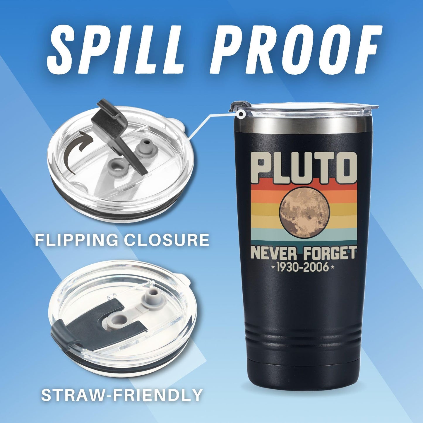Onebttl Space Gifts for Men Boys Astronomy Lover - Pluto Never Forget Retro Tumbler - Science Nerd Travel Coffee Mug 20oz