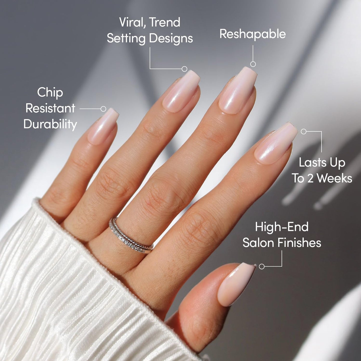 Glamnetic Medium Coffin Press-On Nails Bundle - Blush Dream, Oat Milk, Balsamic Glaze, & Delicate Touch | Milky Pink Fake Nails | Milky White False Nails | Glazed Black French Tips | Glazed Nude Nails