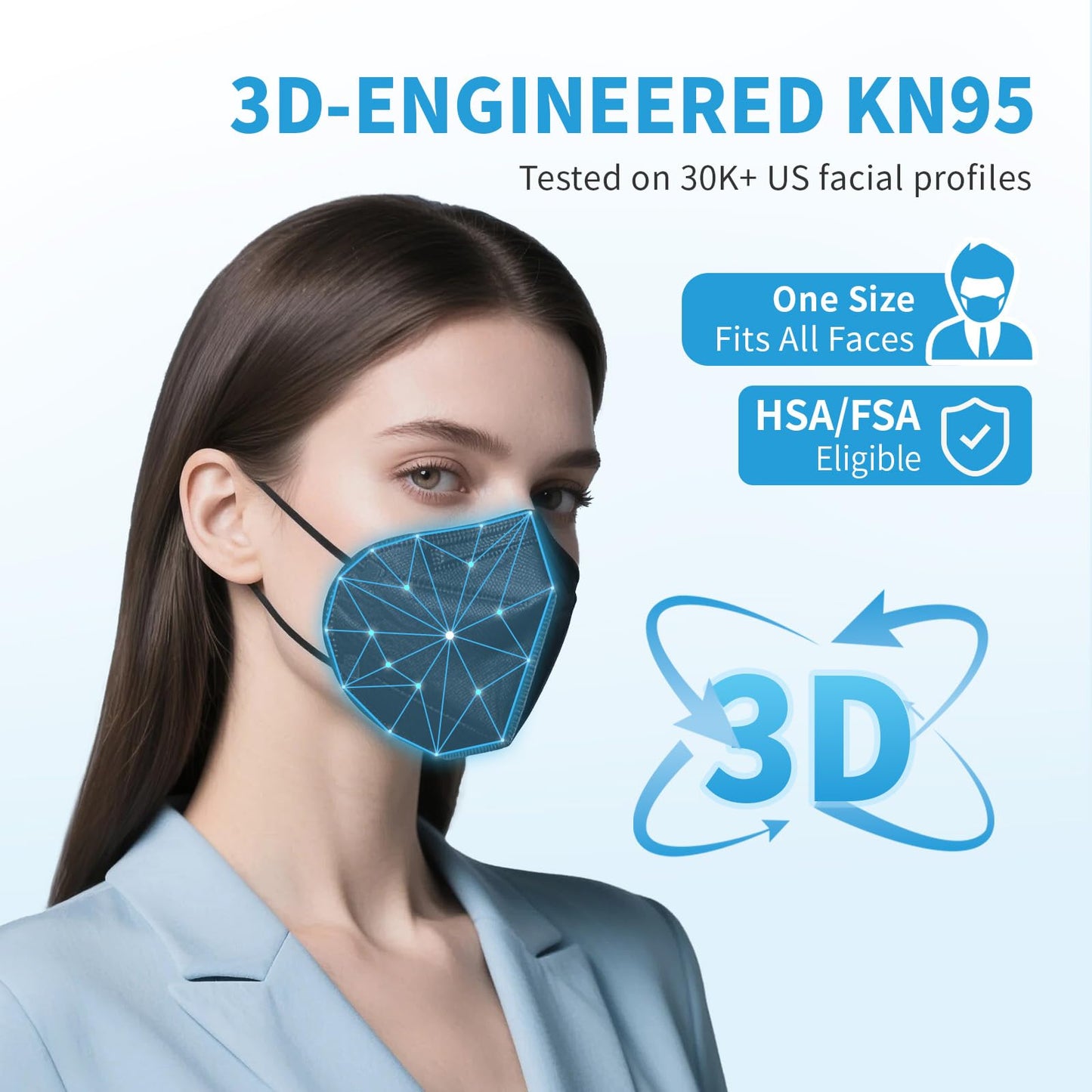 akgk KN95 Face Mask 50 PCS, Breathable Protection Masks, 5-Ply KN95 Black Masks, Cup Dust Safety Masks
