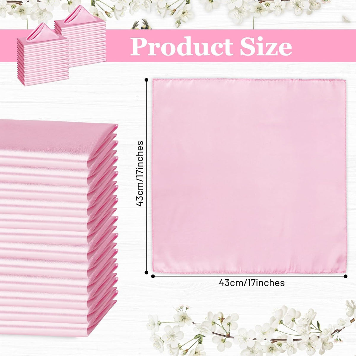 Bailarina 40 Pack Pink Satin Napkins,17x17 Inches Wedding Napkins Square Soft Silky Table Napkins Bulk Decorative Elegant Cloth Napkin for Party Decoration, Banquet,Wedding,Graduation