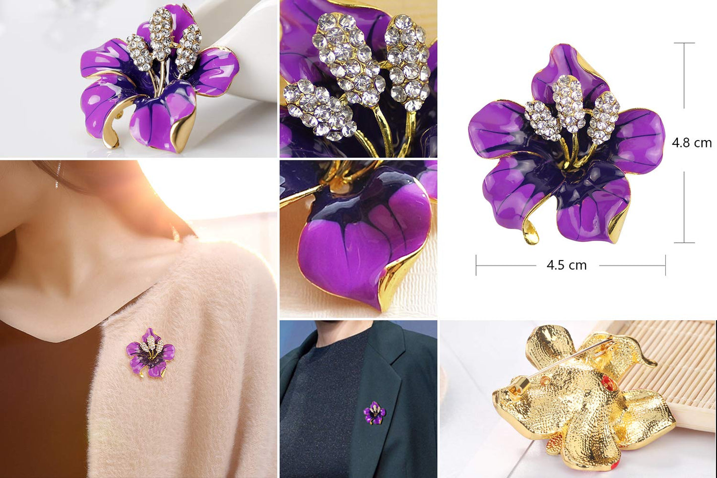 Merdia Brooch Pin Flowers Brooch with Created Crystal for Women, Girls, Ladies（3Pcs）