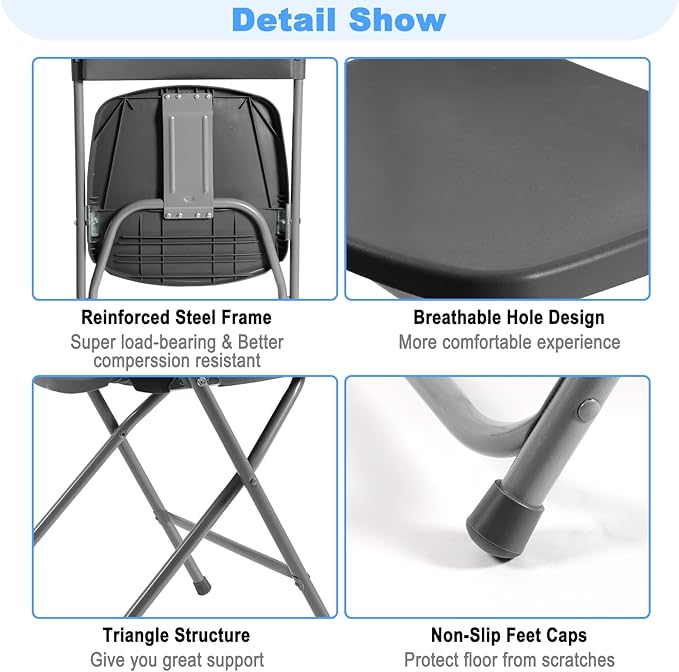 70 Pack Plastic Folding Chairs, Portable Party Chairs, Stackable Commercial Seats with Steel Frame for Home Office Wedding Party Indoor Outdoor Events Chairs, 350lbs Capacity,Gray