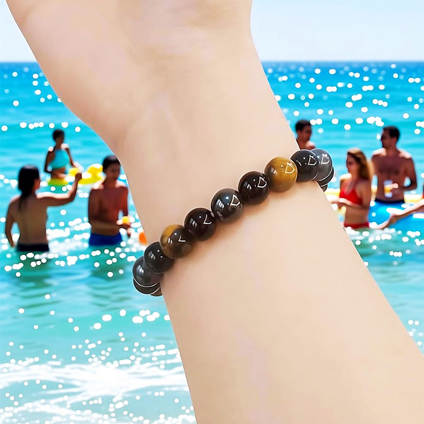 WEFRIN Triple Protection Bracelet for Bring Luck and Prosperity Hematite Black Obsidian Tiger Eye Stone Bracelets for Men Women, Beaded Buddha Healing Rope Uni Bracelet (2pcs)