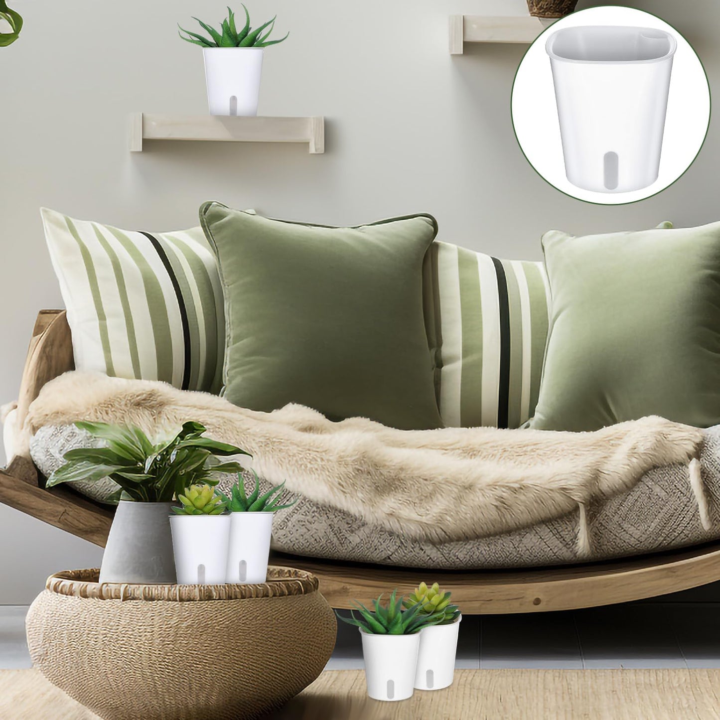 mekueeex 20 Pcs 3 Inch Self Watering Pots Self Watering Planters for Indoor Plants Plastic Self Watering Plant Pot Garden Flower Pots with Water Level Indicator Vents for Herbs ﻿