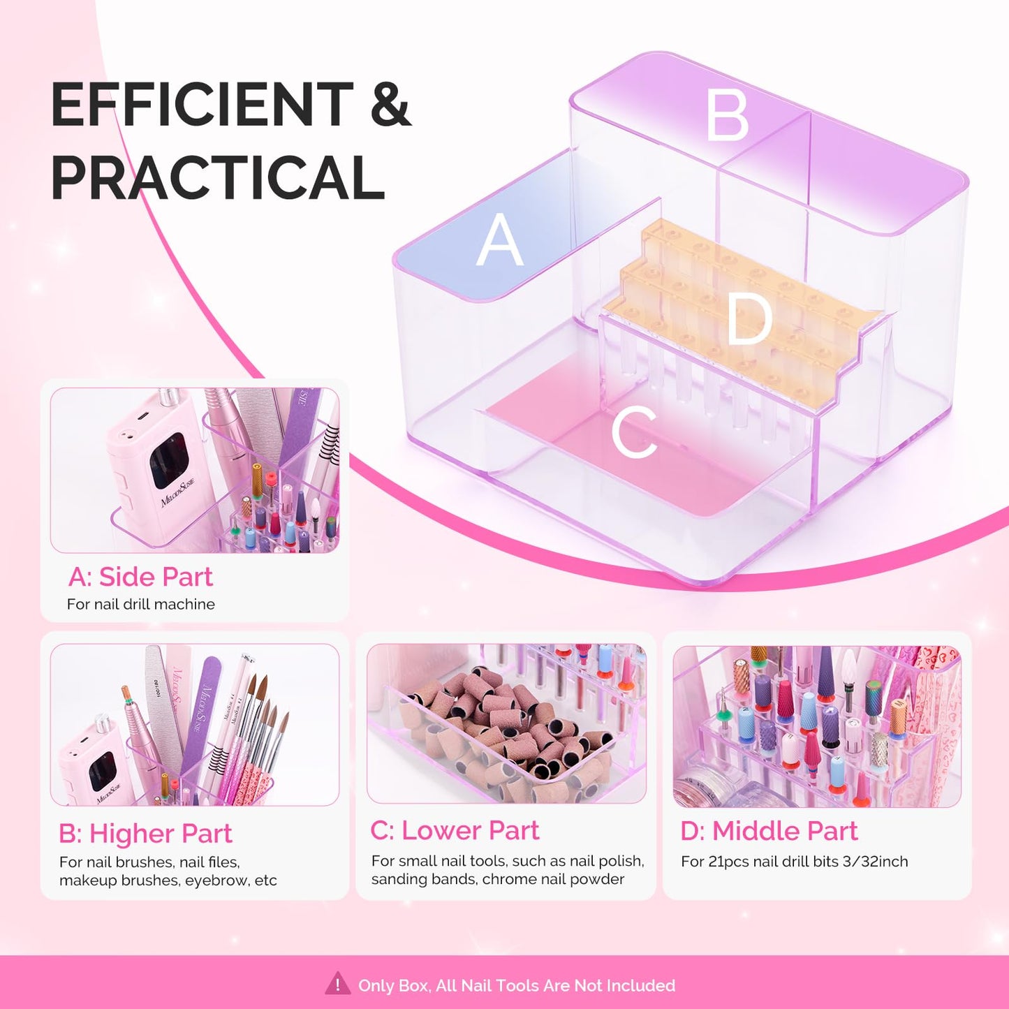 MelodySusie Nail Drill Holder, 21 Holes Nail Drill Bits Holder, Professional Acrylic Nail Tools Storage Box, Organizer Displayer for Manicure Efile Accessories Nail Drill Kit, Salon Home, Purple