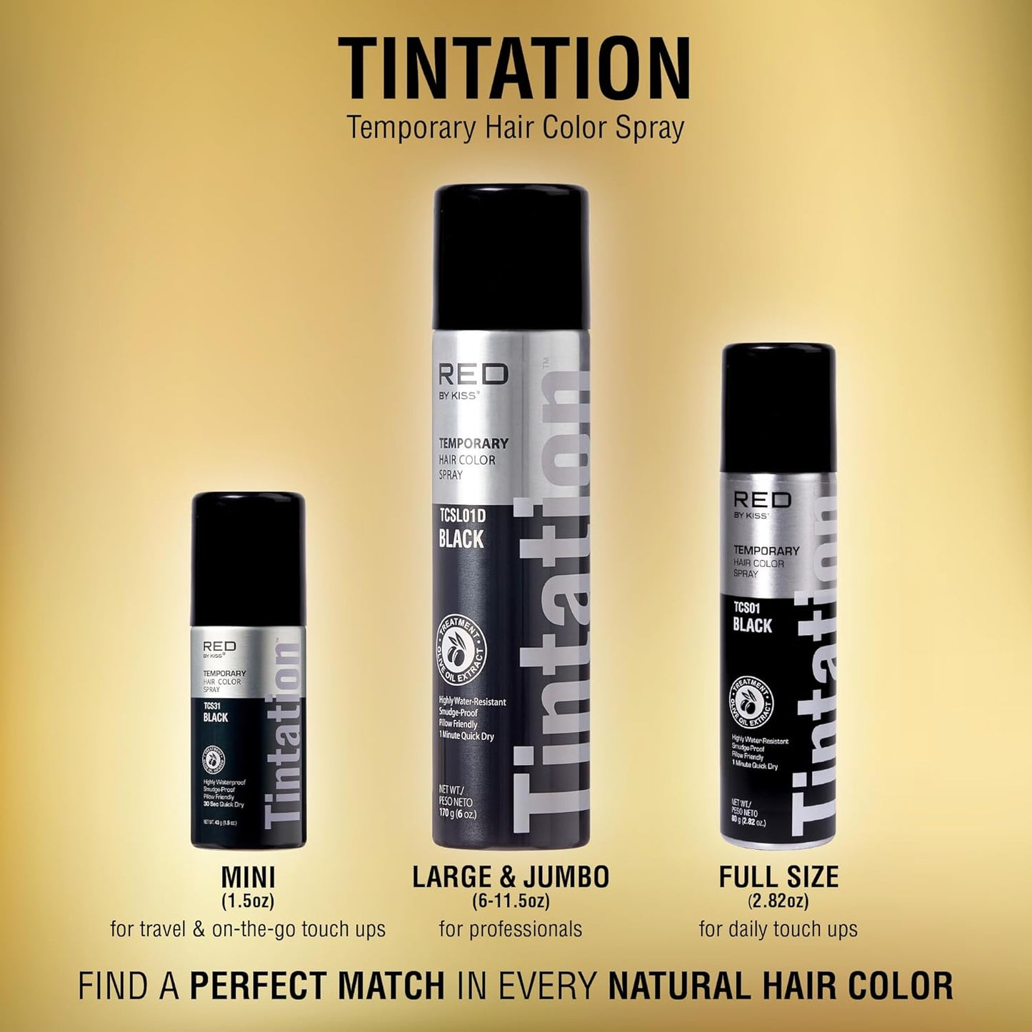 RED by Kiss 1.5OZ. Tintation Temporary Hair Color Spray, Instant Gray Root Cover Up, Water-Resistant, Smudge-Proof, Hairline & Barber Touch-Up, Quick Dry, Travel Size Spray (Medium Brown)