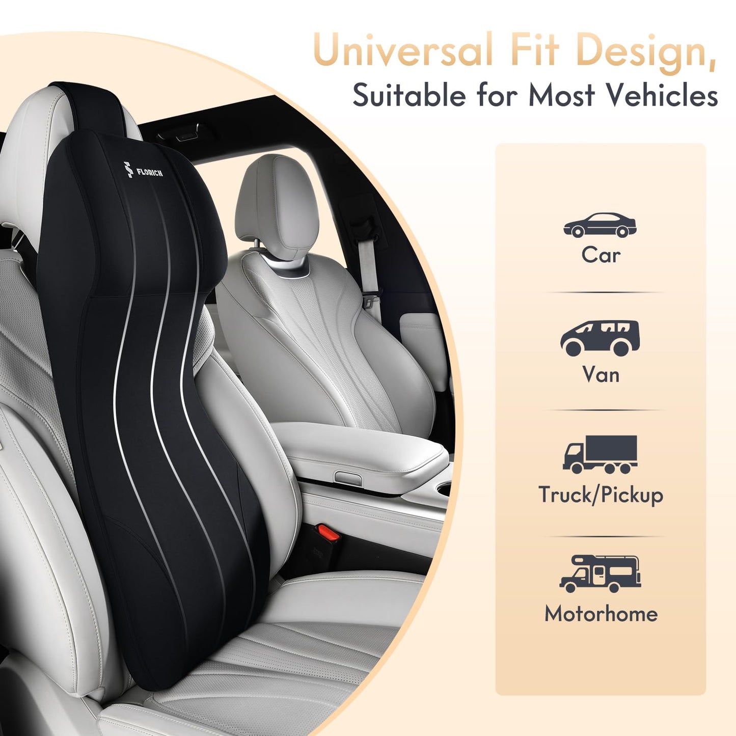 FLORICH Lumbar Support with Car Headrest Pillow 2-in-1 Memory Foam Car Seat Headrest & Lumbar Cushion Ergonomic Back Support Pillow Seat Cushion for Car Seat Driving Neck Back Pain Relief, Black