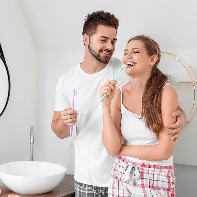 Disposable Toothbrushes, Toothbrush and Toothpaste, Toothbrush and Toothpaste Travel, Comes with Floss Picks, Individually Packaged, 2 Colors, Suitable for Hotel, Home, Camping, Travel (PACK-30)