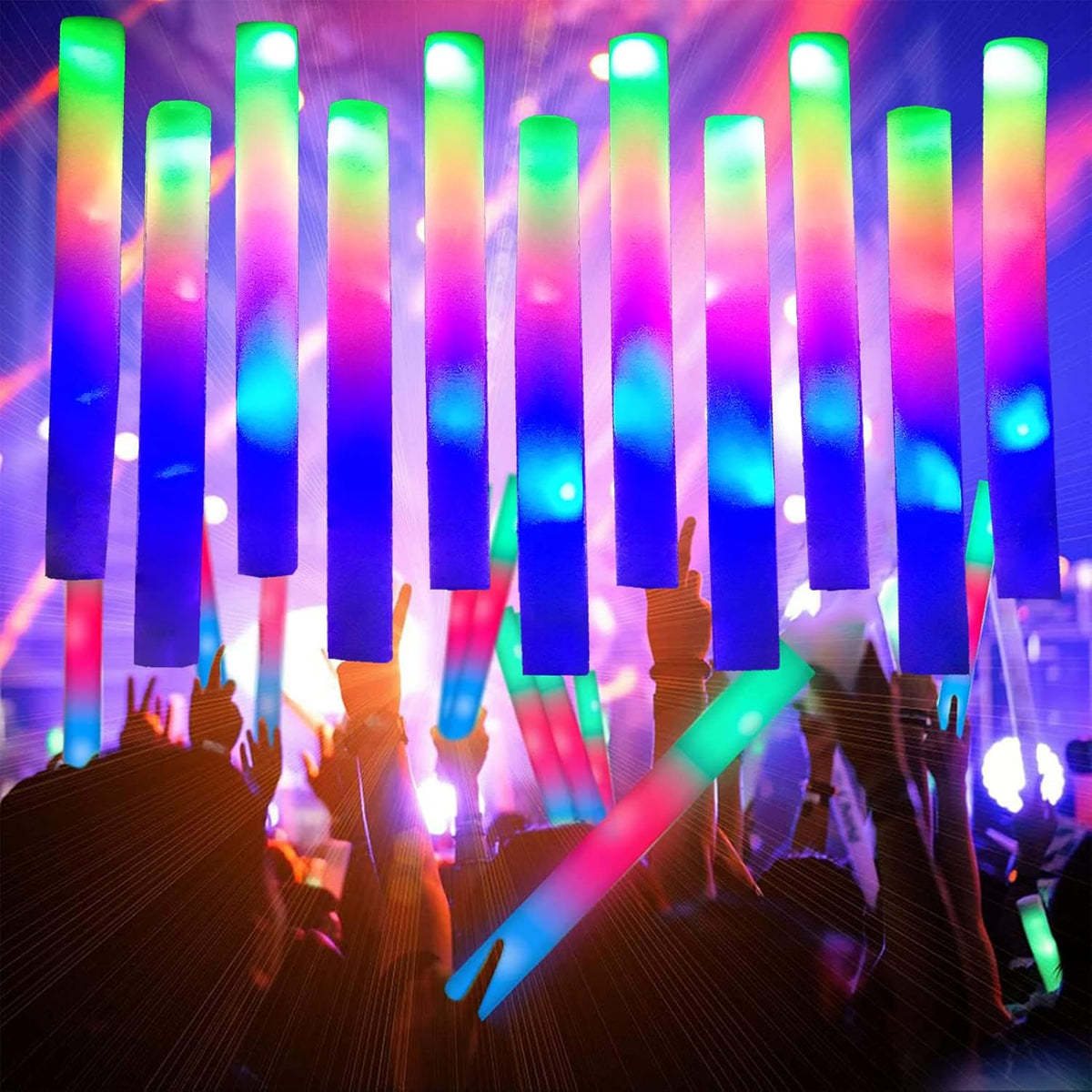Foam Glow Sticks Bulk 100 Pack,3 Modes Flashing LED Light Sticks Glow in The Dark Party Supplies Light Up Toys for Parties Wedding Birthday Concert Christmas Halloween