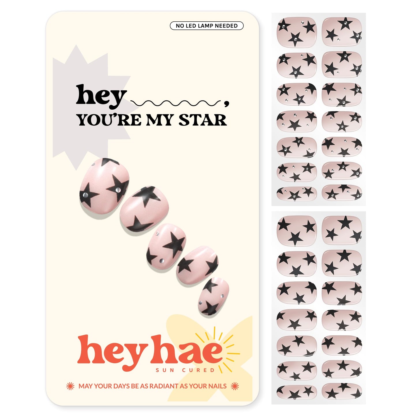 Heyhae Semi Cured Gel Nail Strips | No LED Lamp Needed | Glitter, Pink, Spring | Easy Apply & Remove, Salon Quality | Includes 28 Strips, 1 Prep Pads, Nail File & Wooden Stick - Hey, You’re My Star