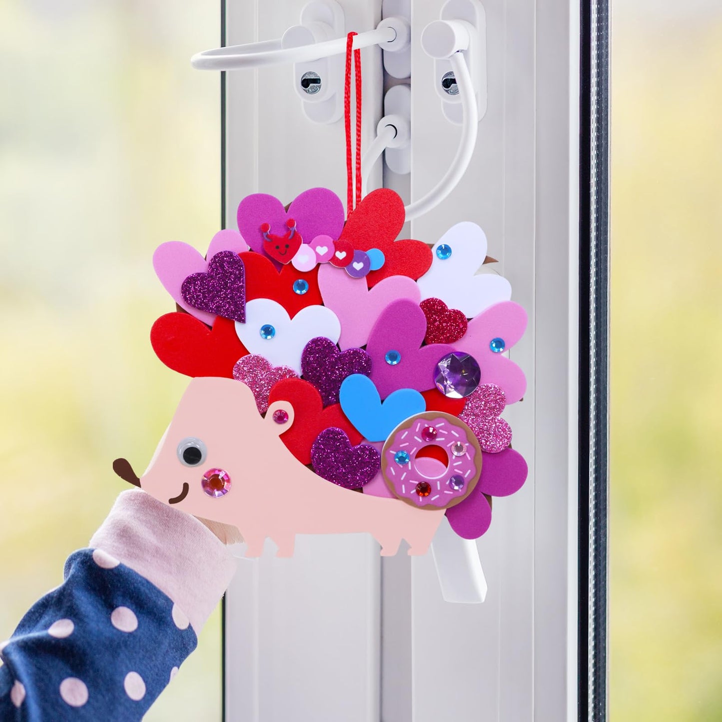 Winlyn 24 Sets Heart Hedgehog Ornaments Decorations Valentine Crafts Kits Hedgehog Art Sets Heart Foam Valentine Stickers for Kids Party Classroom Activities Gift Exchange