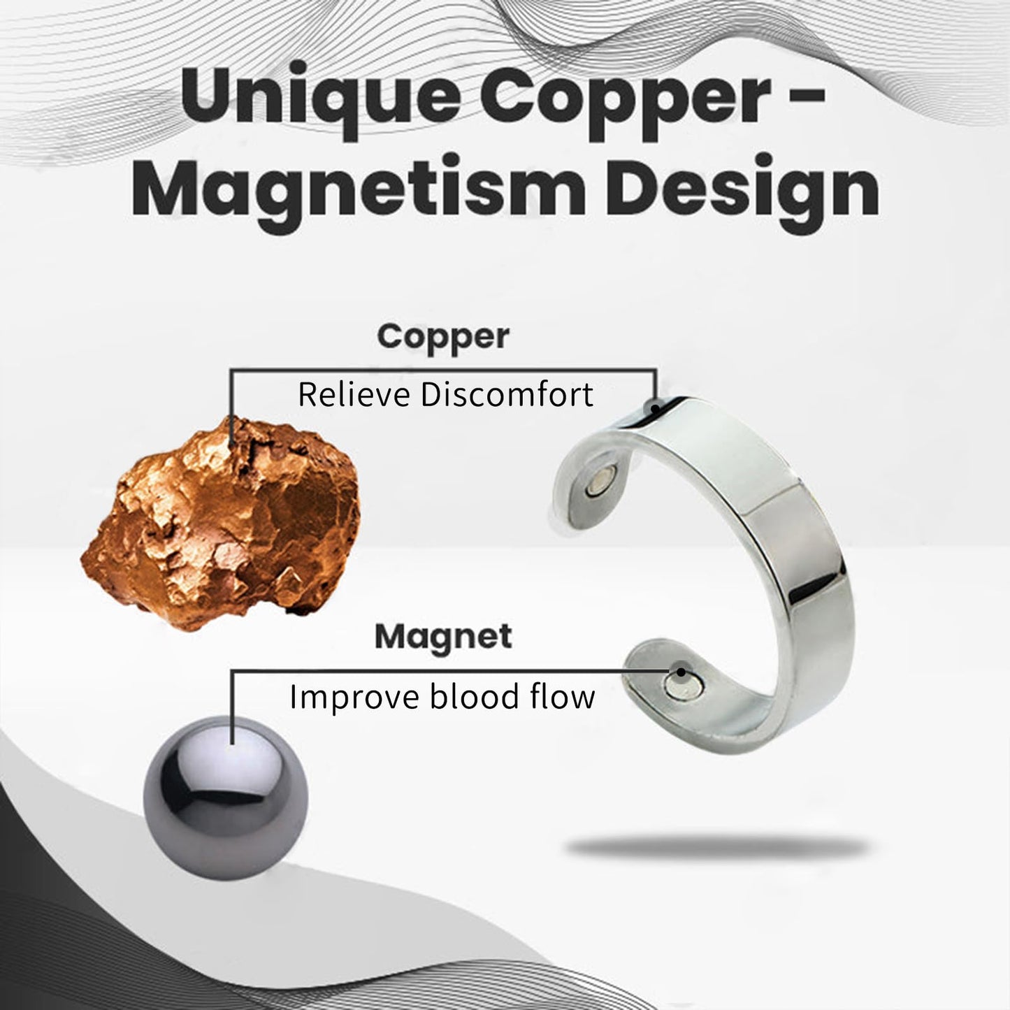 ZVLZVL Ceoerty CopperMag Prostate Therapy Ring, Elegant Ring Band in Solid Copper, Sporty Copper Ring for Fingers Thumb, Adjustable Copper Jewelry Gift (Silver)