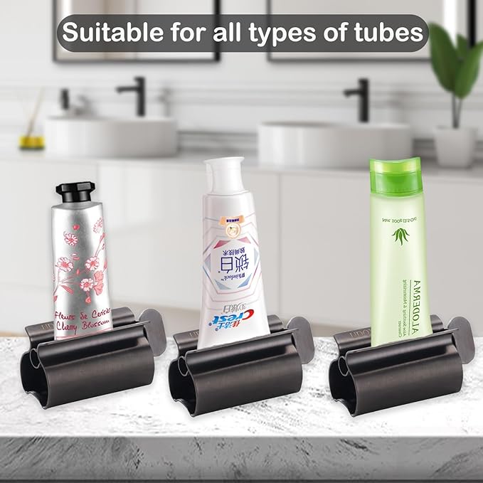 Toothpaste Squeezer - Metal Tube Squeezer Stainless Steel Tube Wringer UDQYQ Toothpaste seat Holder Stand (Matte Black)