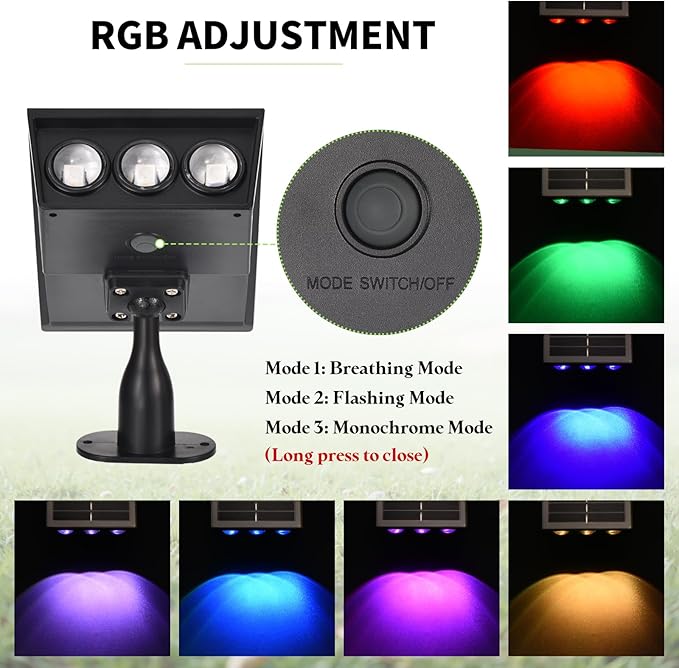 Solar Spot Lights Outdoor, RGB Solar Landscape Spotlights IP65 Waterproof Adjustable Light House Lights Colorful Spot Light for Yard Garden Pathway (2)