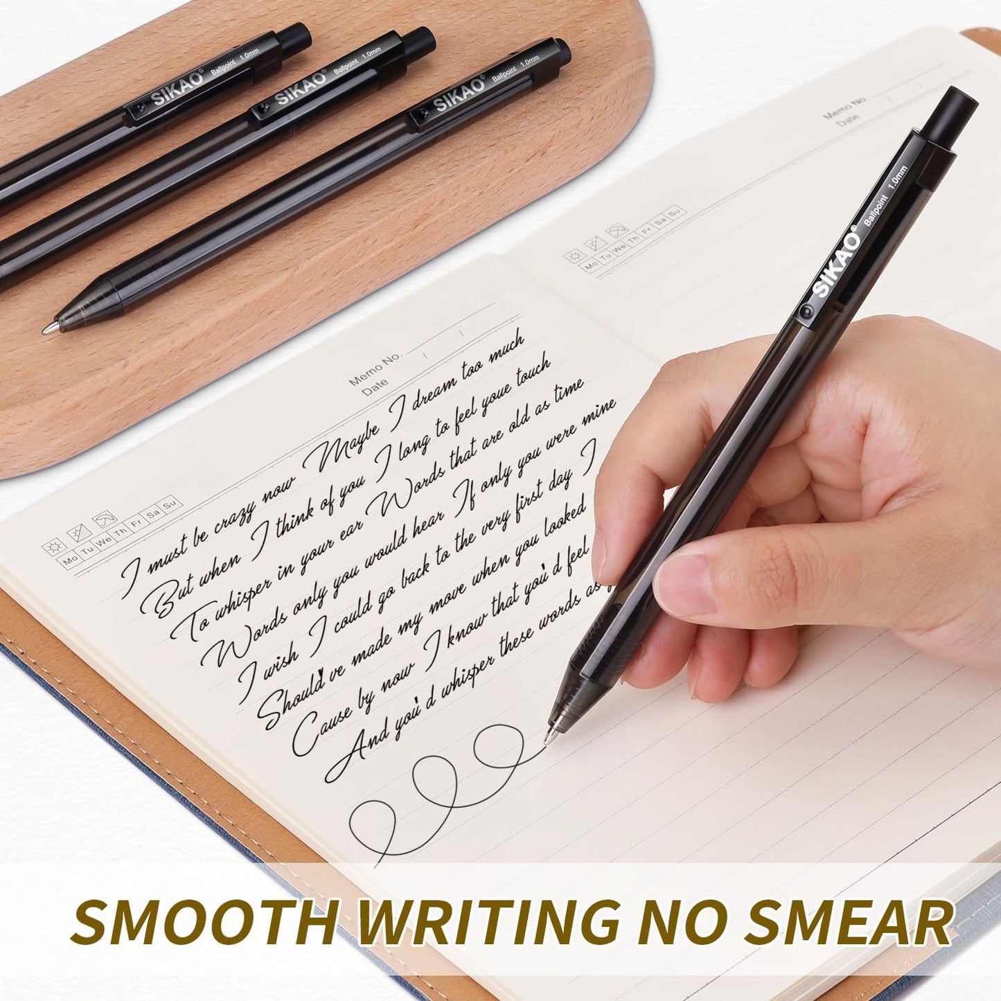 Sikao Black Pens Bulk, 60 Pack Retractable Ballpoint Pens, Black Ink 1.0mm Medium Point, Smooth Writing No-Smear, Click Pens for Teachers, Students, Restaurant Servers School & Office Supplies