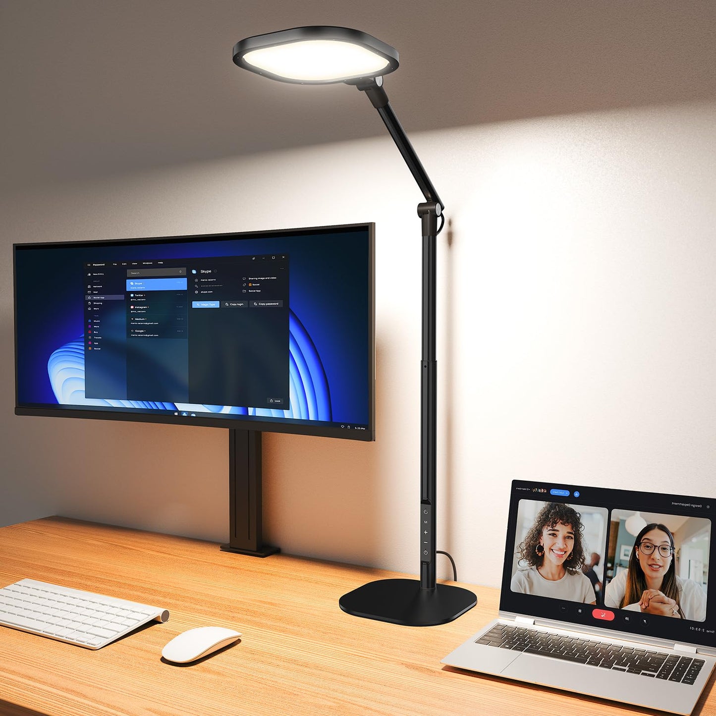 LitONES Led Desk Lamps for Home Office with Base, Tall Desk Lamp with 50 Light Modes & Memory and Timer Func Computer Light, Flexible Adjustable Table Lamps for Video Conference, Architect or Study