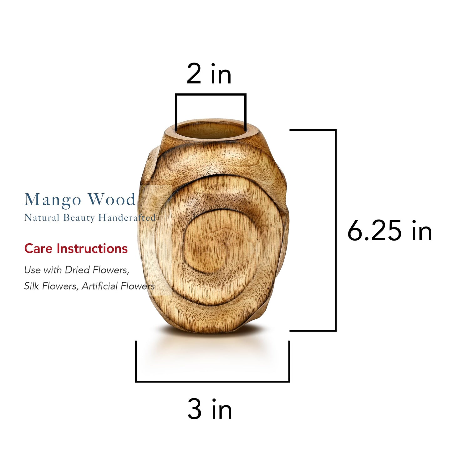 AeraVida Hand Carved Spiral Mango Tree Wood Vase Brown Decorative Tabletop Vase 6.25 Inch Rustic Wooden Dry Flower Vase for Home Decor Living Room Accent