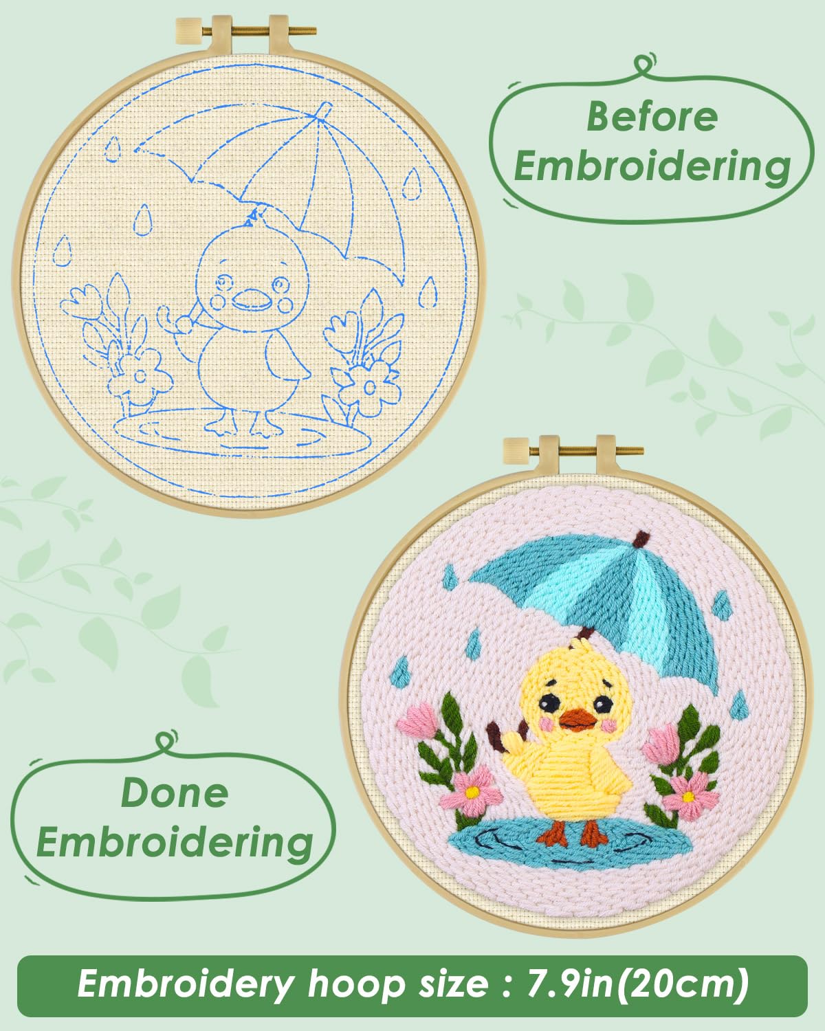 ERKOON Punch Needle Kit for Beginners Adults, DIY Easy Animal Embroidery Set for Starter Art Craft, Needling Punch Project with Patterns, Tools, Yarns, Hoop, Instruction (Duck)