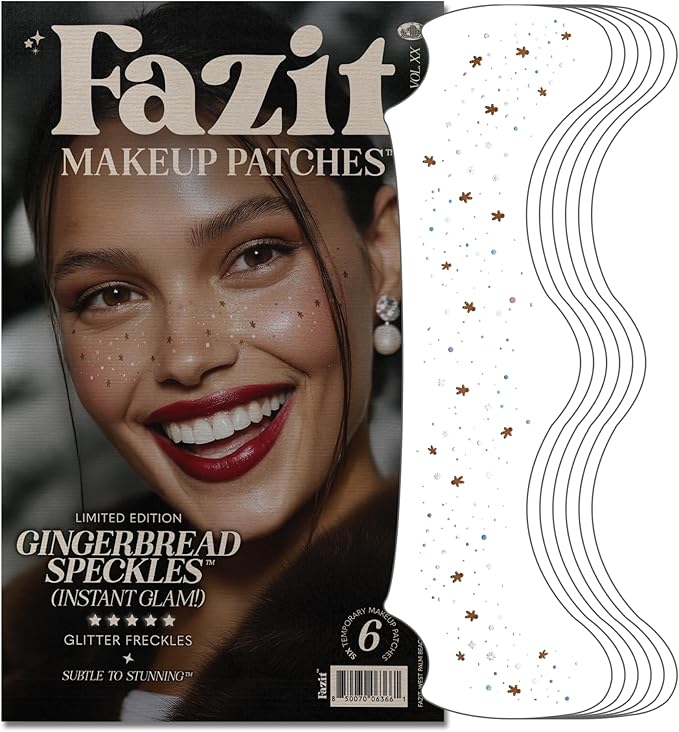 Fazit Makeup Patches - Gingerbread Speckles - Glow Up Make-Up Patches - Cute Glitter Makeup Accessories for Women - Cosmetic Glitter for Face