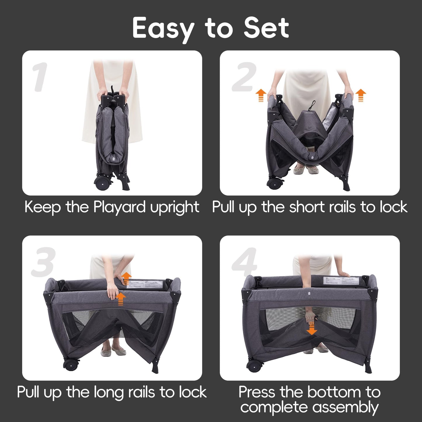 Pamo Babe Pack and Play with Bassinet Baby Playpen Foldable Playard with Changing Table Portable 4 in 1 Baby Playard
