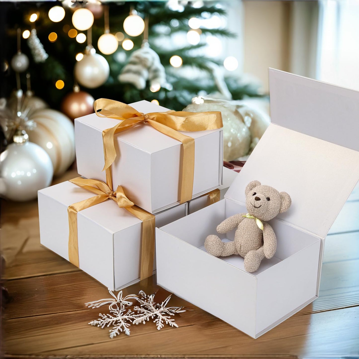 Ditwis 4 Pack 8x6x4 Inches Gift Boxes with Magnetic Closure Lids, White Magnetic Box for Wedding, Groomsmen Bridesmaid Proposal, Birthdays, Mother's Day