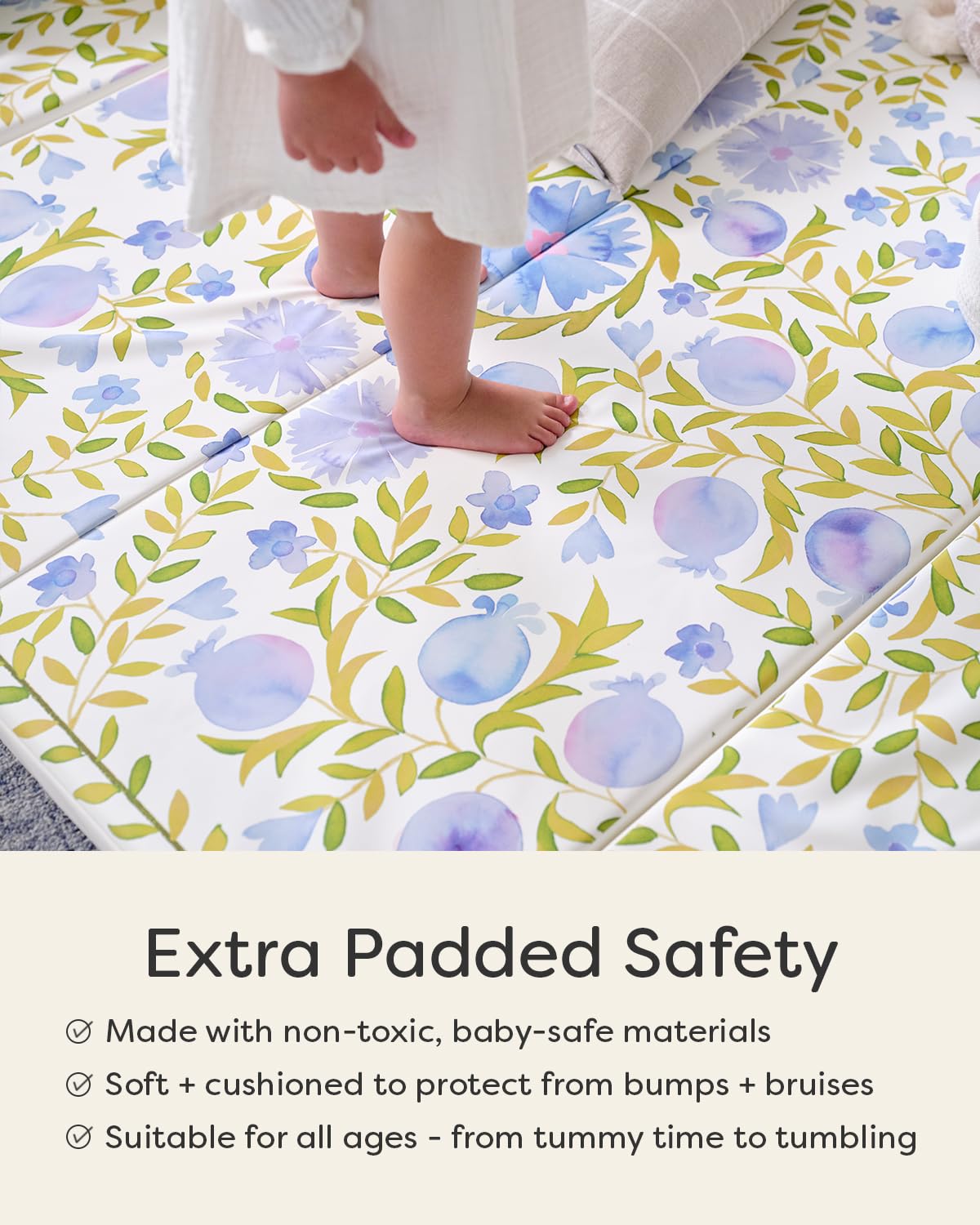 House of Noa Foldable Baby Tumbling Mat – Memory Foam Padded Foldable Kids Play Mat for Floor | Durable, Stylish, and Cushioned Design | 4'x6' | Suzette Bluebell