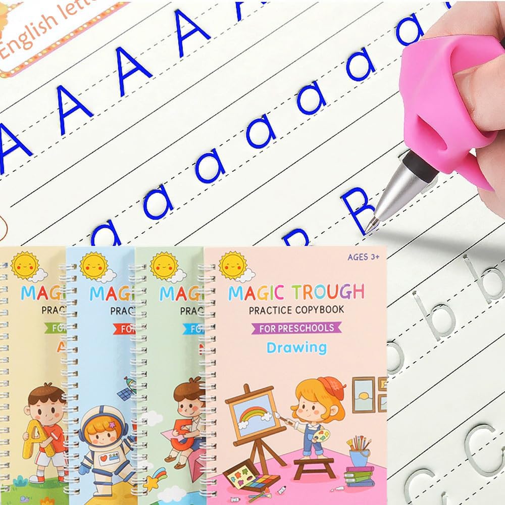 Magic Grooved Writing Books for Kids, Handwriting Practice for Ages 5–7, Tracing Books for Kids Ages 3–5, Preschool & Kindergarten Workbook with Letters, Numbers, Math & Drawing