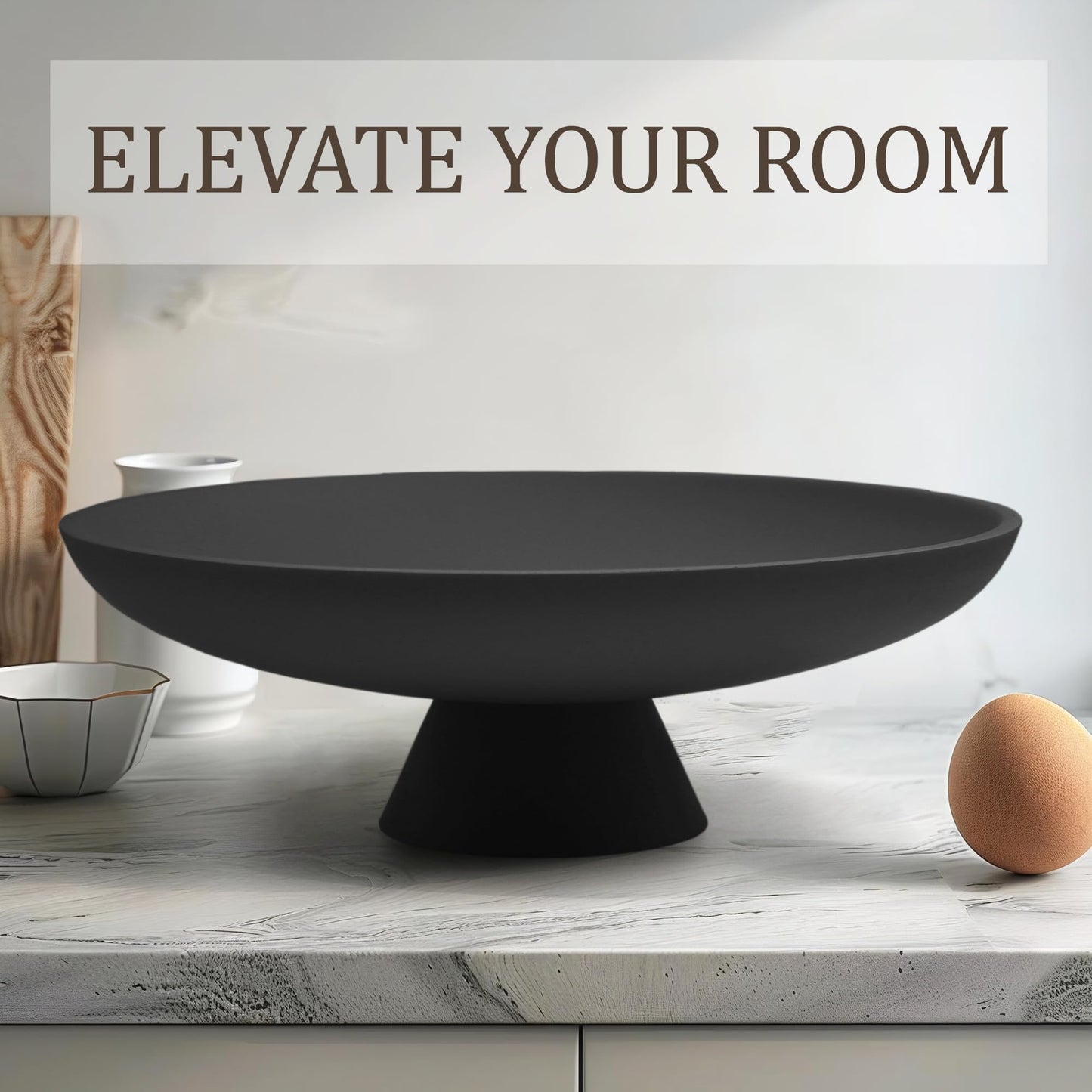 LIN CHUAN Large Decorative Bowl, Modern Resin Pedestal Bowl for Home Decor, Stylish Fruit Bowl for Kitchen Counter, Chic Key Holder for Entry Table, Matte Black