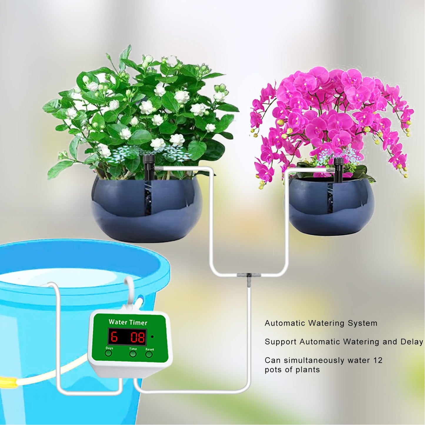 FLEXMAN Automatic Watering System, Indoor Self Automatic Plant Waterer for 12 Potted Plants, Flower Plant Drip Irrigation Kit with Tee Joints and Tubes for Potted Plants, Succulent
