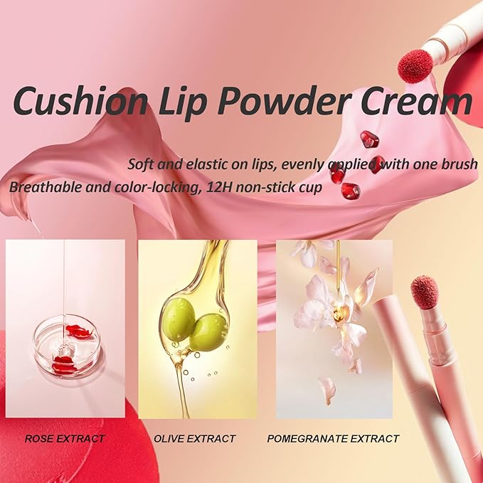 Cushion Lip Powder Cream, Matte Lip Cream - Long-Lasting & Smooth Skin, Non-Drying, Moisturizing Non-Fading Lipstick, CreaM Velvet Finish, Lightweight (N12 Nude apricot)