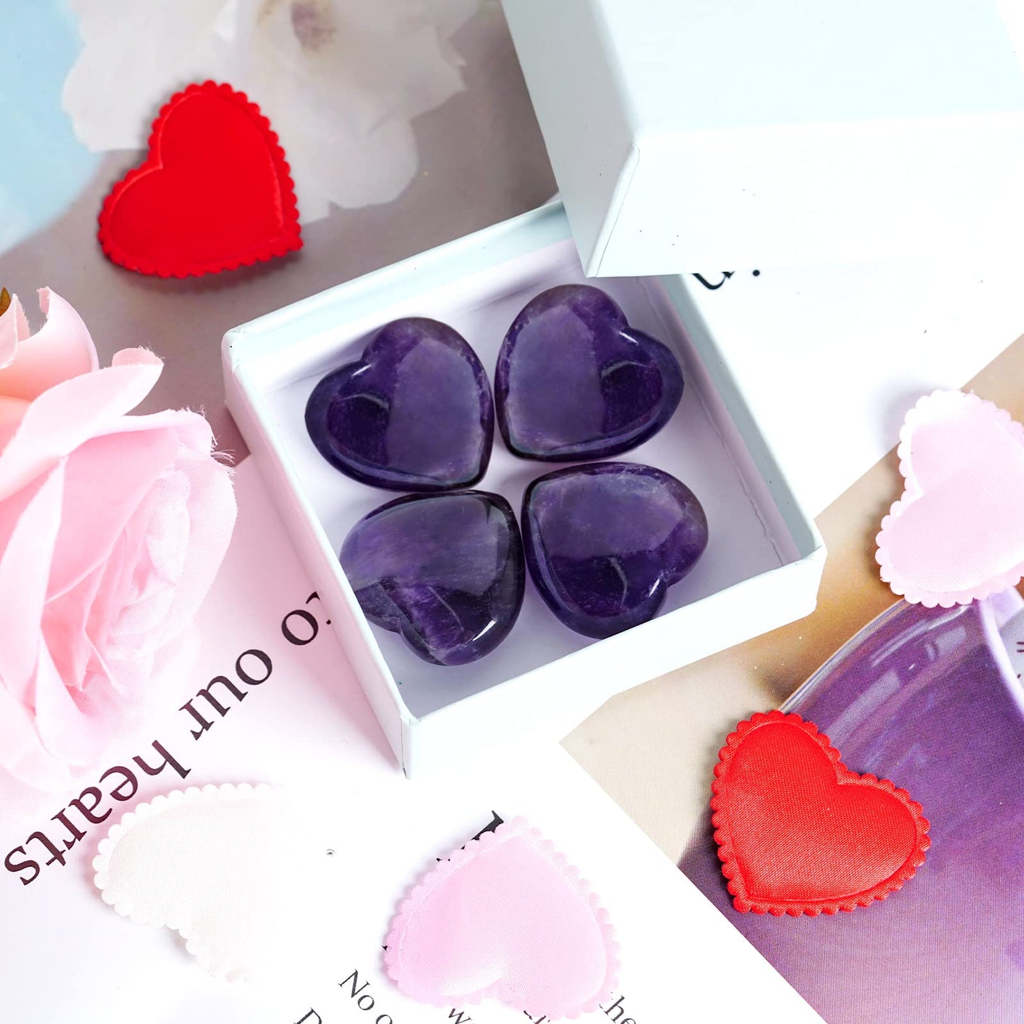 Marrywindix 4 Packs 1.2 Inches Healing Crystal Natural Amethyst Heart Love Carved Palm Worry Stone Chakra Reiki Balancing